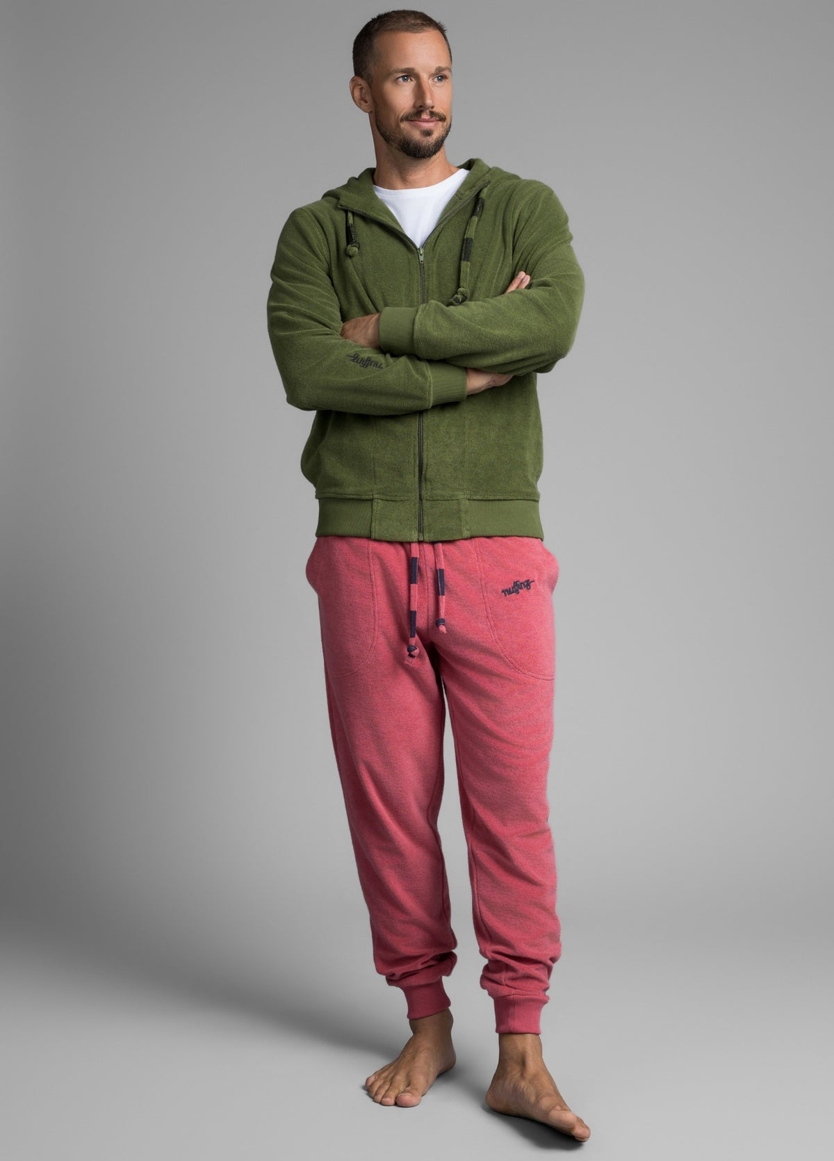 RIFFLE GREEN TOWEL ZIP HOODIE