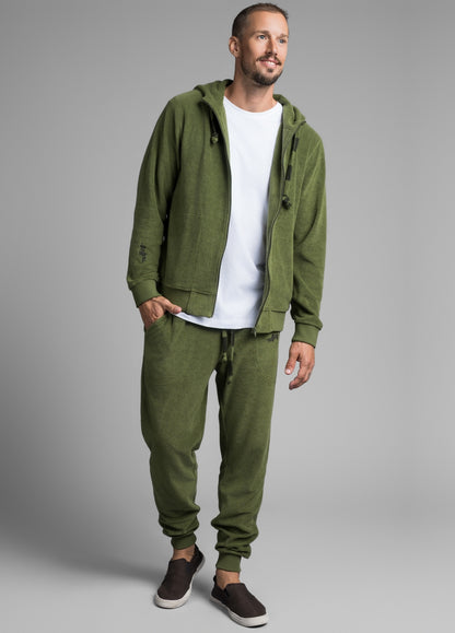 RIFFLE GREEN TOWEL ZIP HOODIE